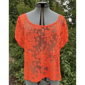 Vanity Pullover Top Orange Lace Women's Size M NWOT